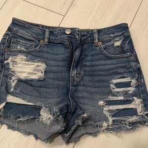 American Eagle Outfitters Blue Distressed Jean Shorts